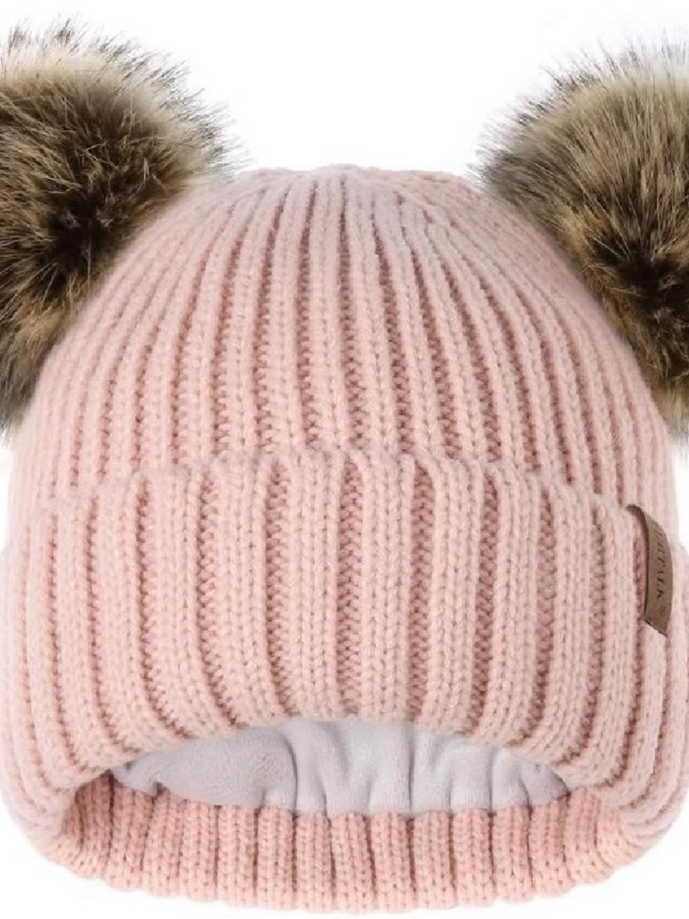 Kids Pink Double Pom Knit Beanie Hat